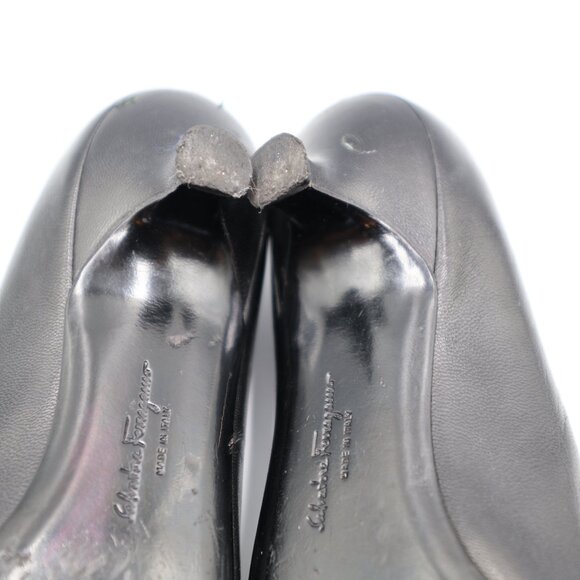 Salvatore Ferragamo Black Leather Kitten Heel Pumps Womens Size 6.5 Pointed Toe - Picture 10 of 16